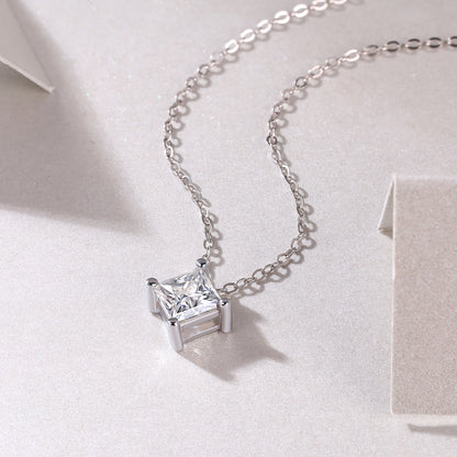 Silver-Tone Princess Cut Bezel Necklace - View 5 - Smonu