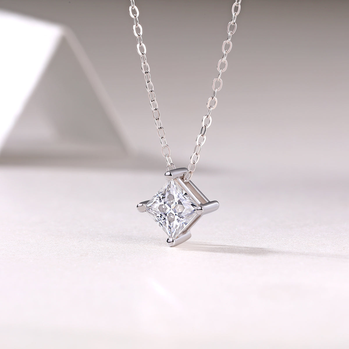 Silver-Tone Princess Cut Bezel Necklace - View 6 - Smonu
