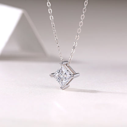 Silver-Tone Princess Cut Bezel Necklace - View 6 - Smonu
