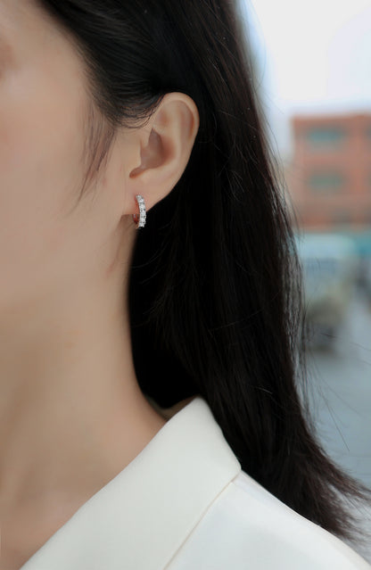 Silver-Tone Small Hoop Earrings with Clear Stones - View 1 - Smonu
