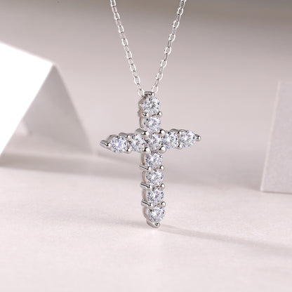 Silver-Tone Pavé Cross Pendant Necklace - View 6 - Smonu