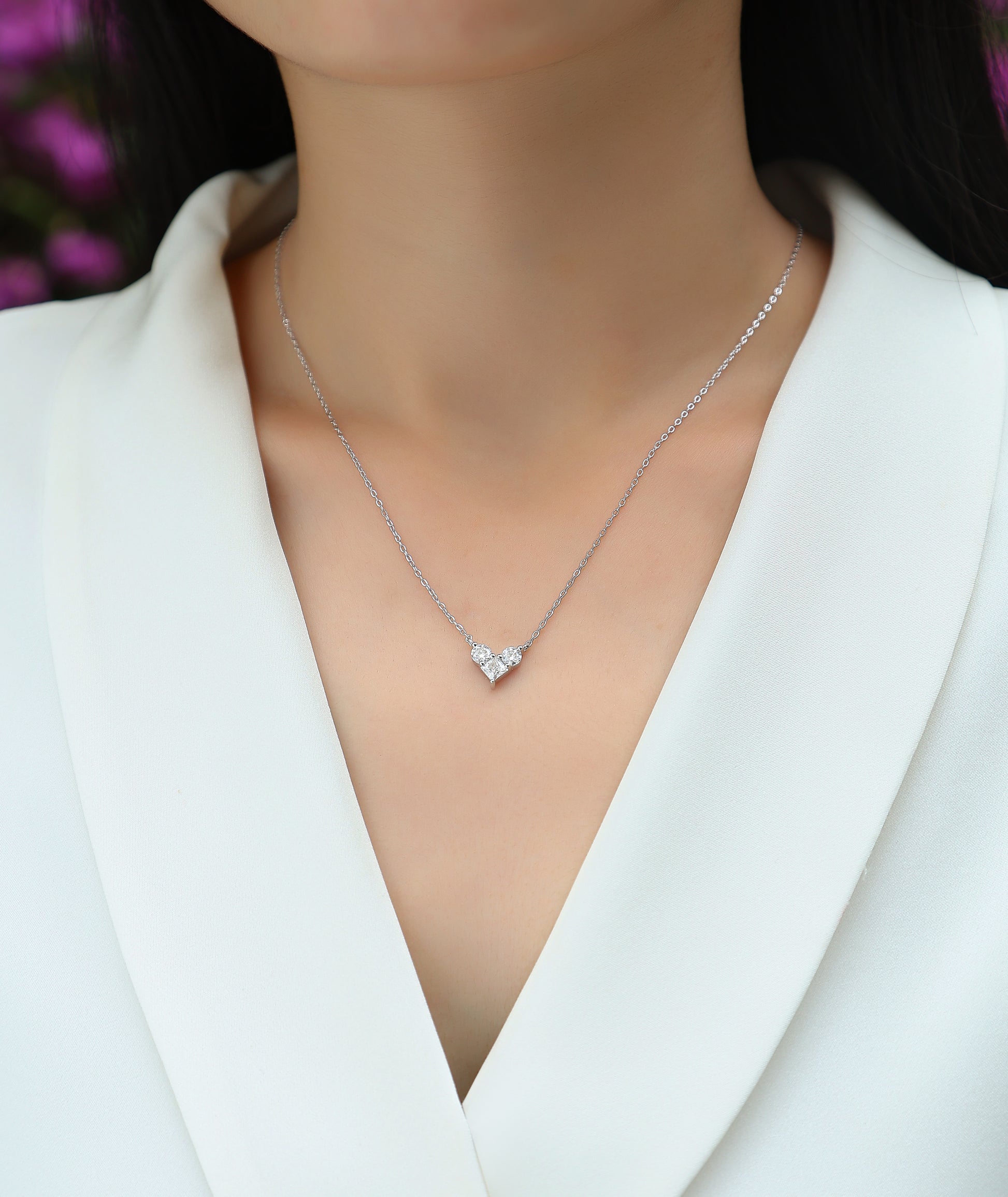 Silver-Tone Heart Pendant Necklace - View 1 - Smonu