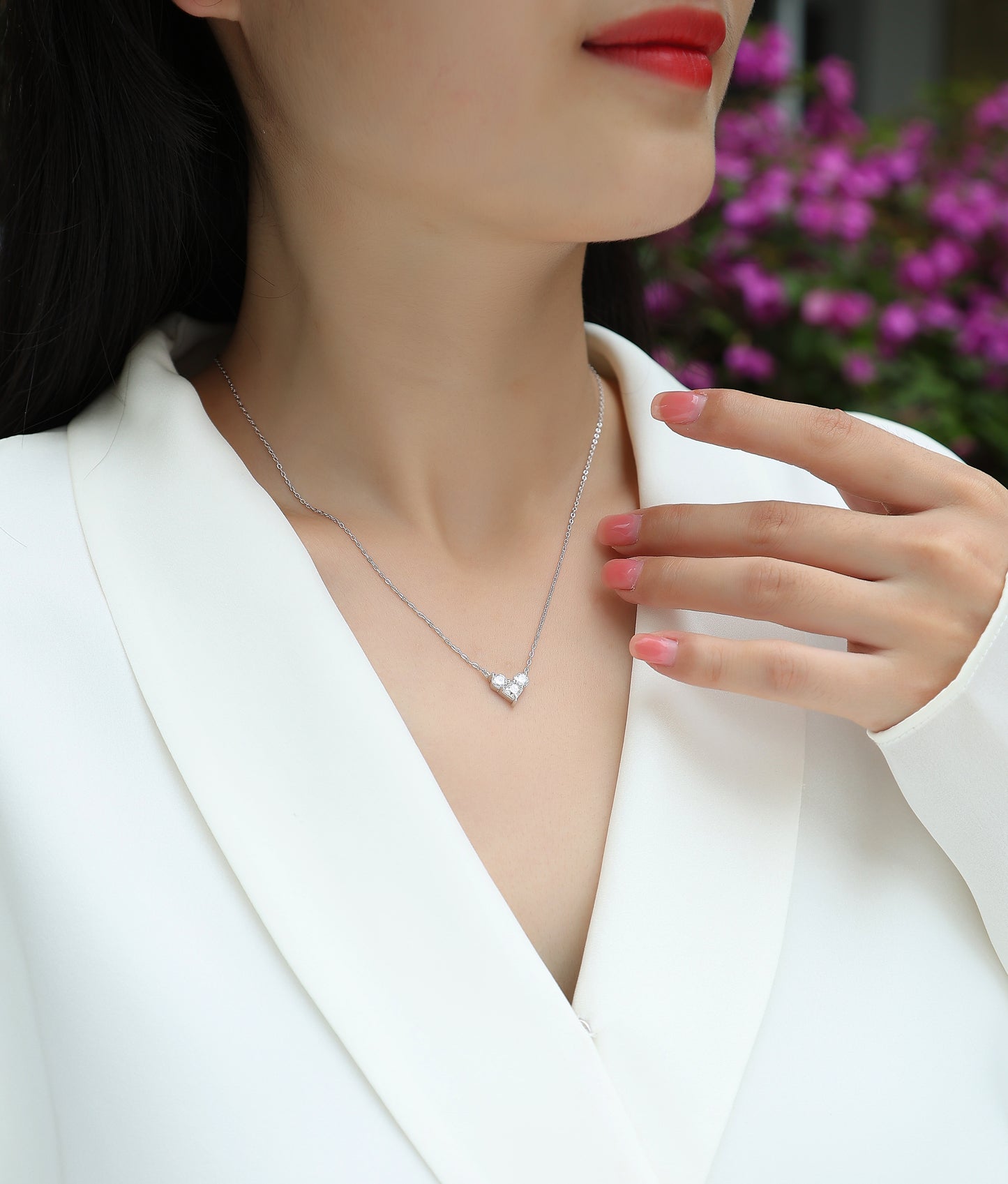 Silver-Tone Heart Pendant Necklace - View 2 - Smonu