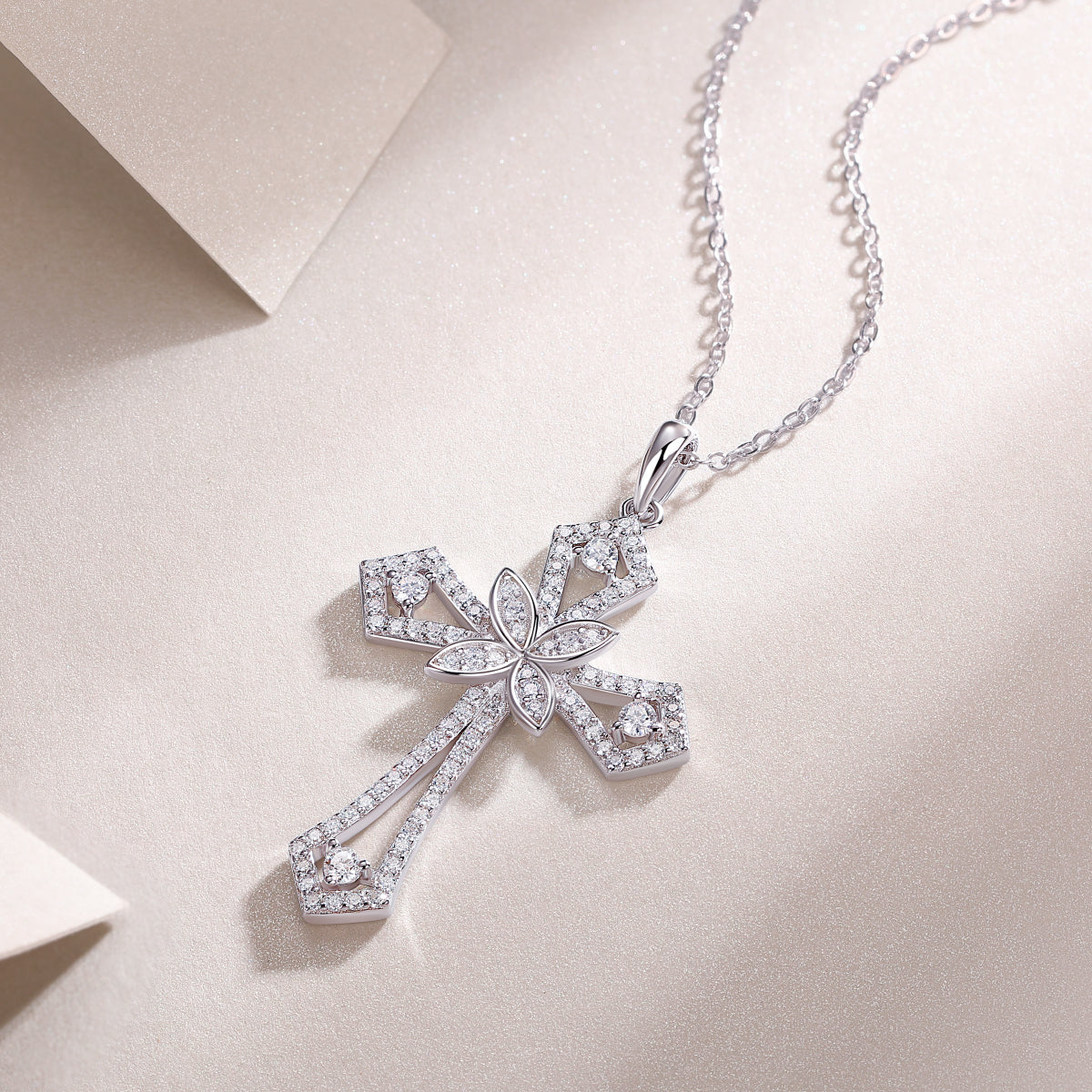 Silver-Tone Cross Pendant Necklace - View 8 - Smonu