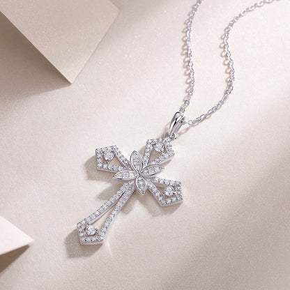 Silver-Tone Cross Pendant Necklace - View 8 - Smonu