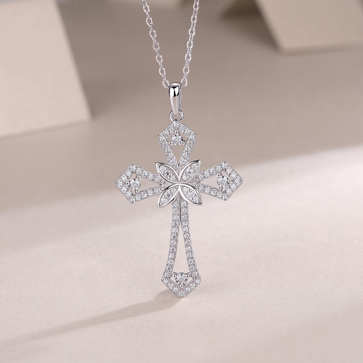 Silver-Tone Cross Pendant Necklace - View 9 - Smonu