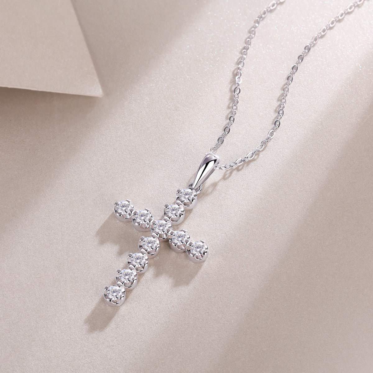 Silver-Tone Cross-Shaped Pendant with Clear Stones - View 3 - Smonu