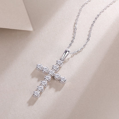 Silver-Tone Cross-Shaped Pendant with Clear Stones - View 3 - Smonu