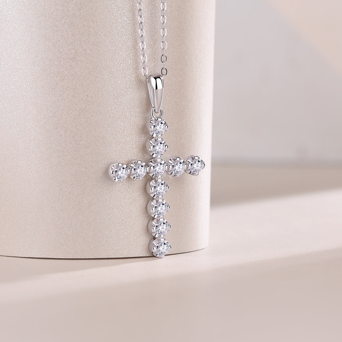 Silver-Tone Cross-Shaped Pendant with Clear Stones - View 4 - Smonu