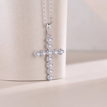 Silver-Tone Cross-Shaped Pendant with Clear Stones - View 4 - Smonu