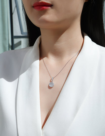Silver-Tone Circular Halo Pendant Necklace - View 7 - Smonu
