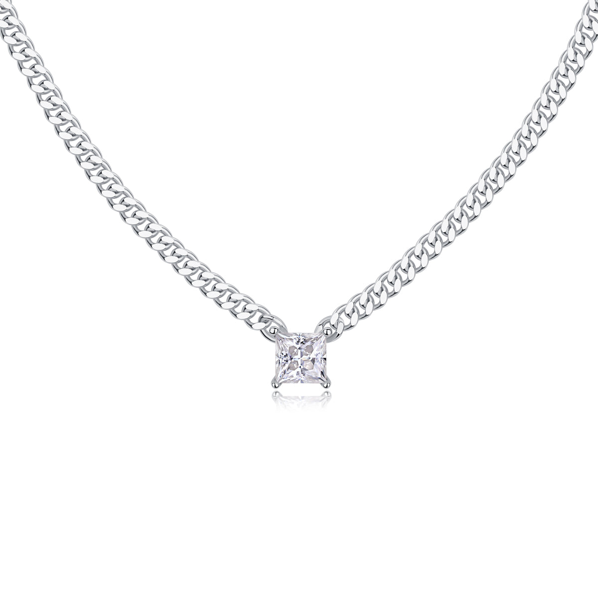Silver-Tone Princess Cut Pendant Necklace - View 3 - Smonu