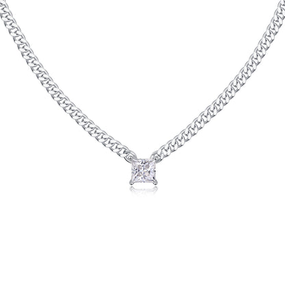 Silver-Tone Princess Cut Pendant Necklace - View 3 - Smonu