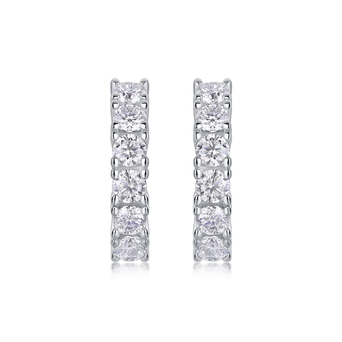 Silver-Tone Small Hoop Earrings with Clear Stones - View 3 - Smonu