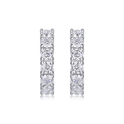 Silver-Tone Small Hoop Earrings with Clear Stones - View 3 - Smonu