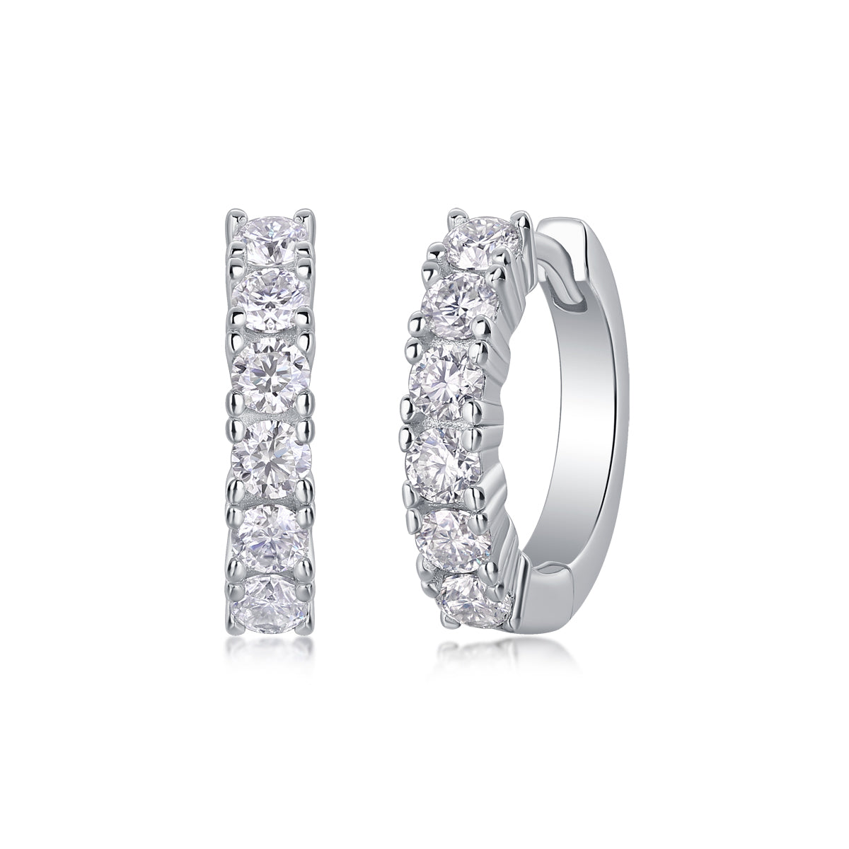 Silver-Tone Small Hoop Earrings with Clear Stones - View 4 - Smonu