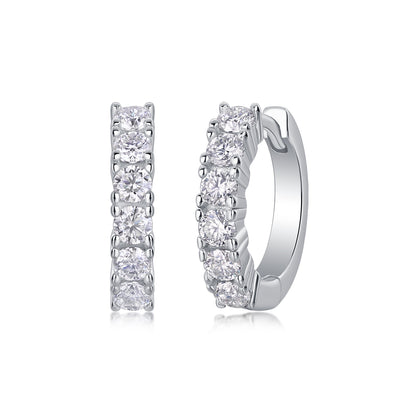Silver-Tone Small Hoop Earrings with Clear Stones - View 4 - Smonu