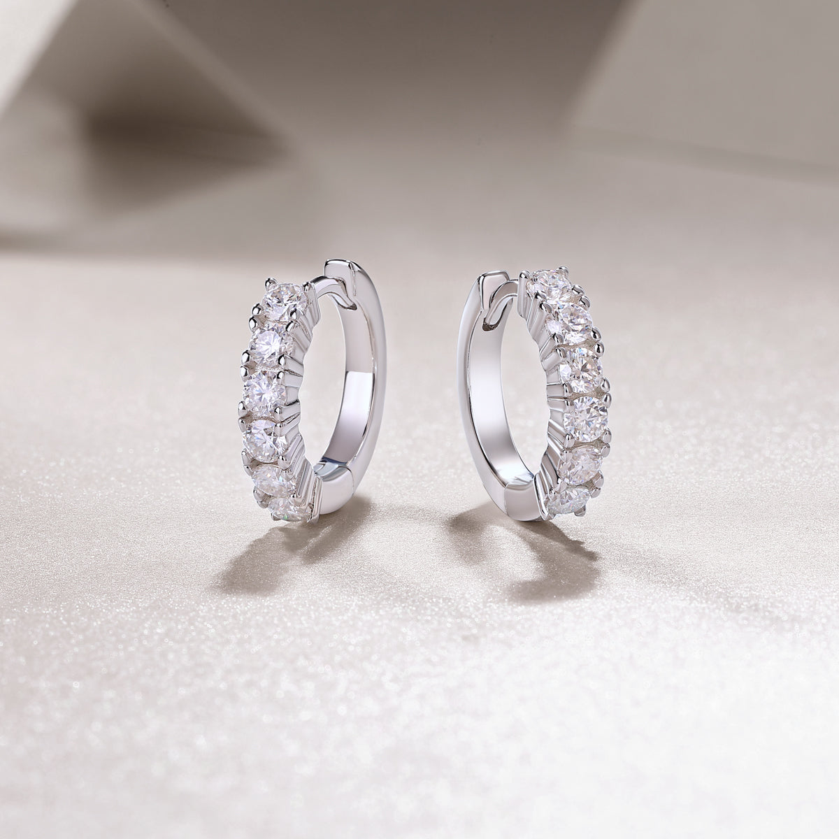 Silver-Tone Small Hoop Earrings with Clear Stones - View 5 - Smonu