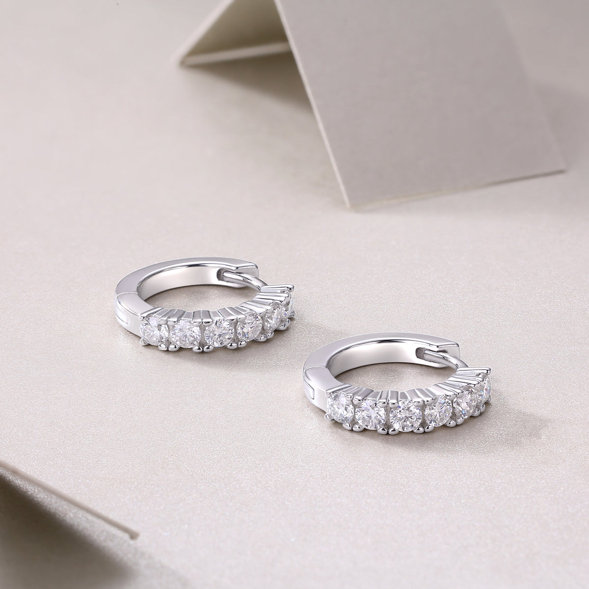 Silver-Tone Small Hoop Earrings with Clear Stones - View 6 - Smonu