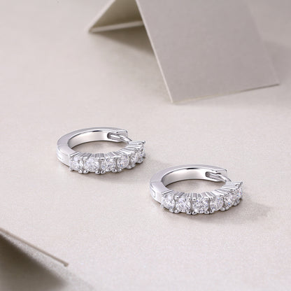 Silver-Tone Small Hoop Earrings with Clear Stones - View 6 - Smonu