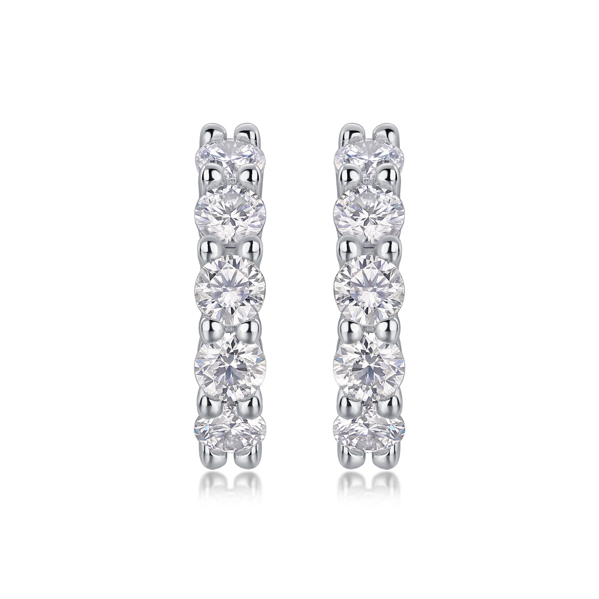 Silver-Tone Small Hoop Earrings with Clear Stones - View 3 - Smonu