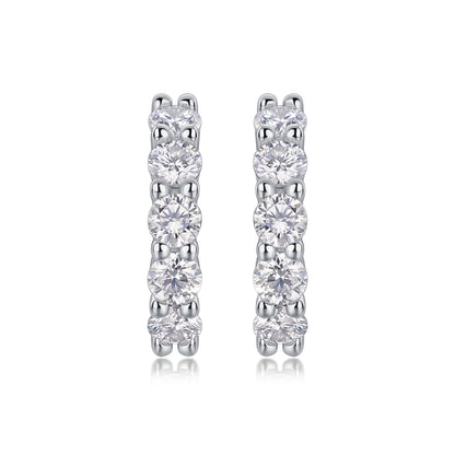 Silver-Tone Small Hoop Earrings with Clear Stones - View 3 - Smonu