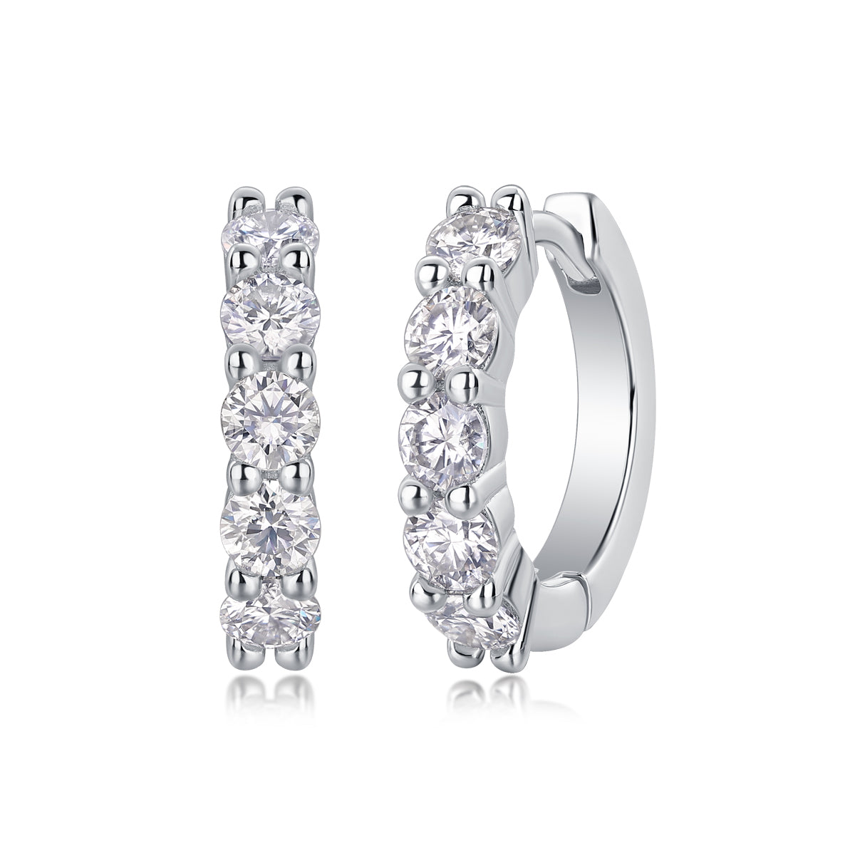 Silver-Tone Small Hoop Earrings with Clear Stones - View 4 - Smonu