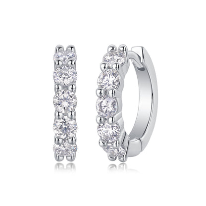 Silver-Tone Small Hoop Earrings with Clear Stones - View 4 - Smonu