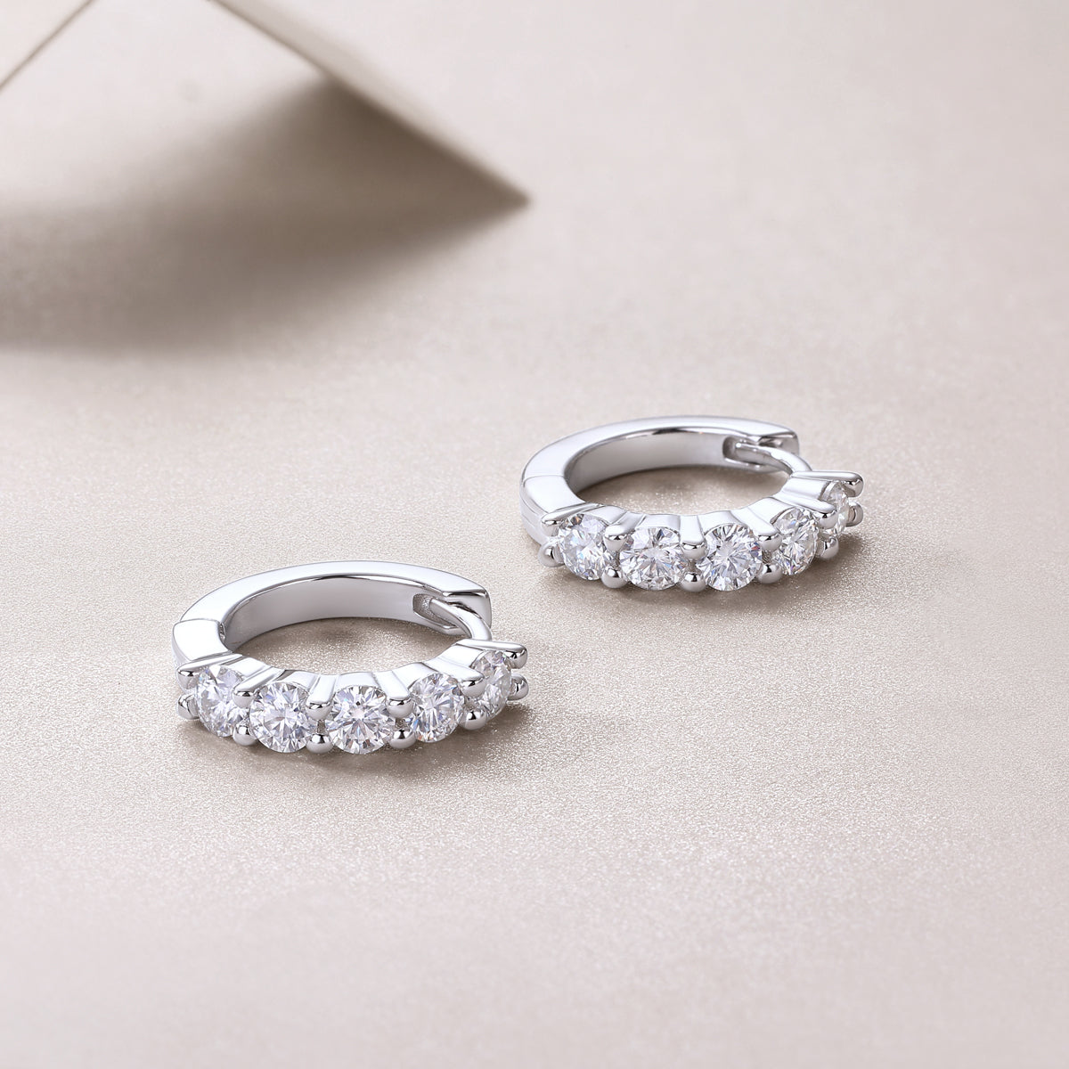 Silver-Tone Small Hoop Earrings with Clear Stones - View 5 - Smonu