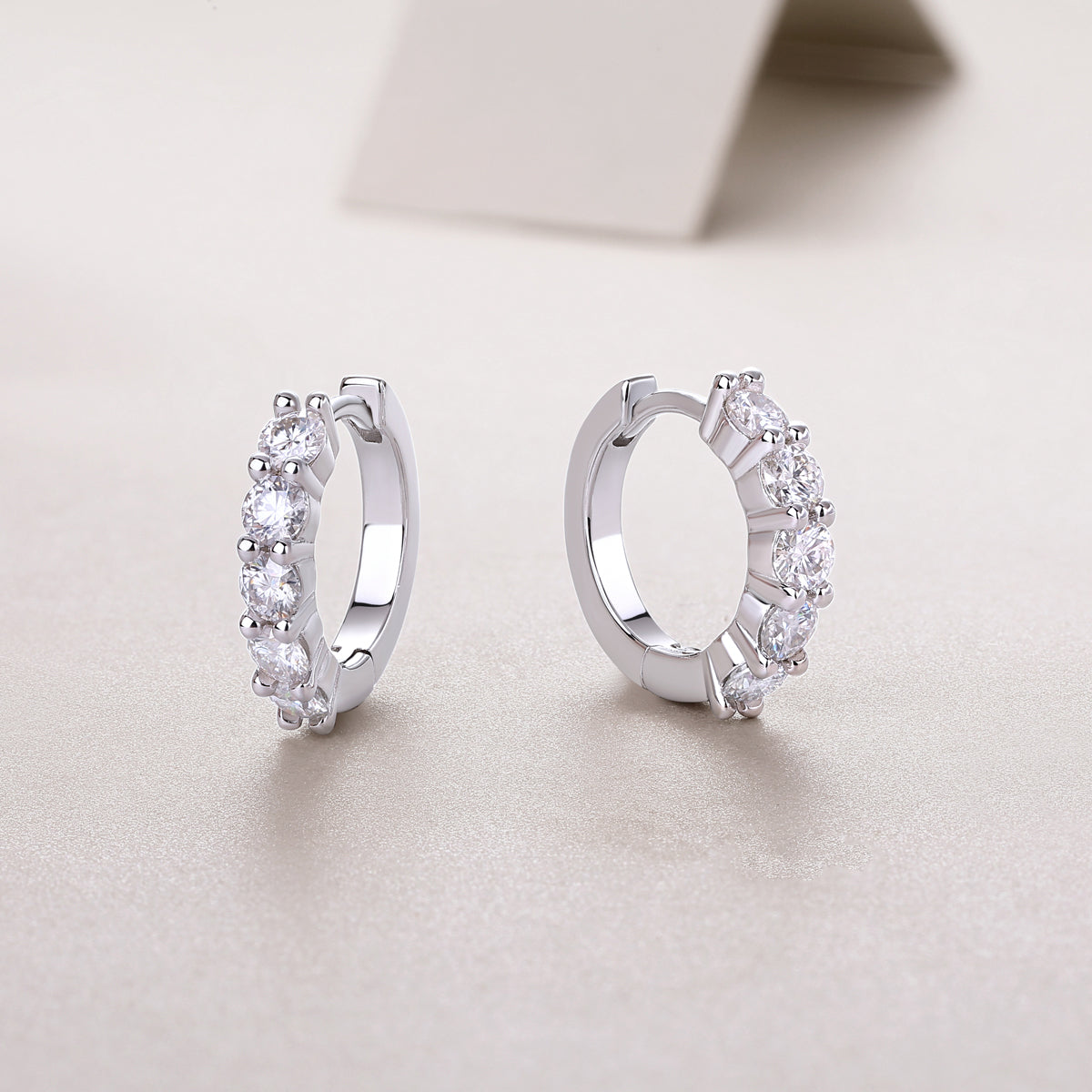 Silver-Tone Small Hoop Earrings with Clear Stones - View 6 - Smonu