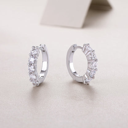 Silver-Tone Small Hoop Earrings with Clear Stones - View 6 - Smonu