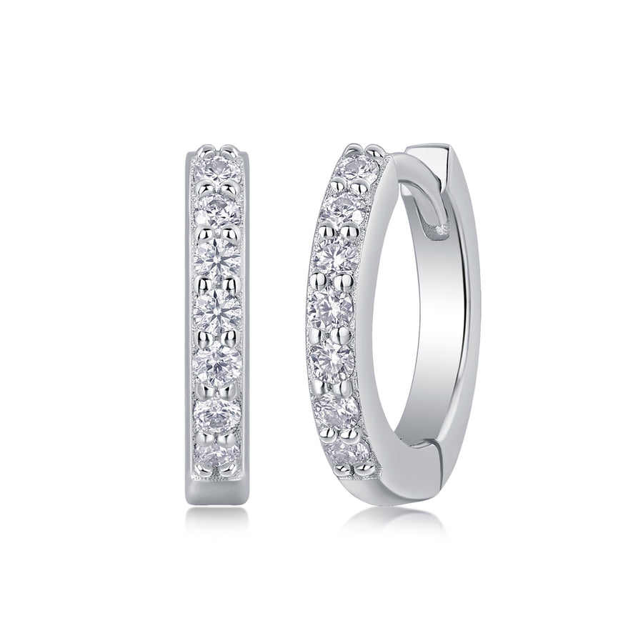 Silver-Tone Moissanite Huggie Hoop Earrings