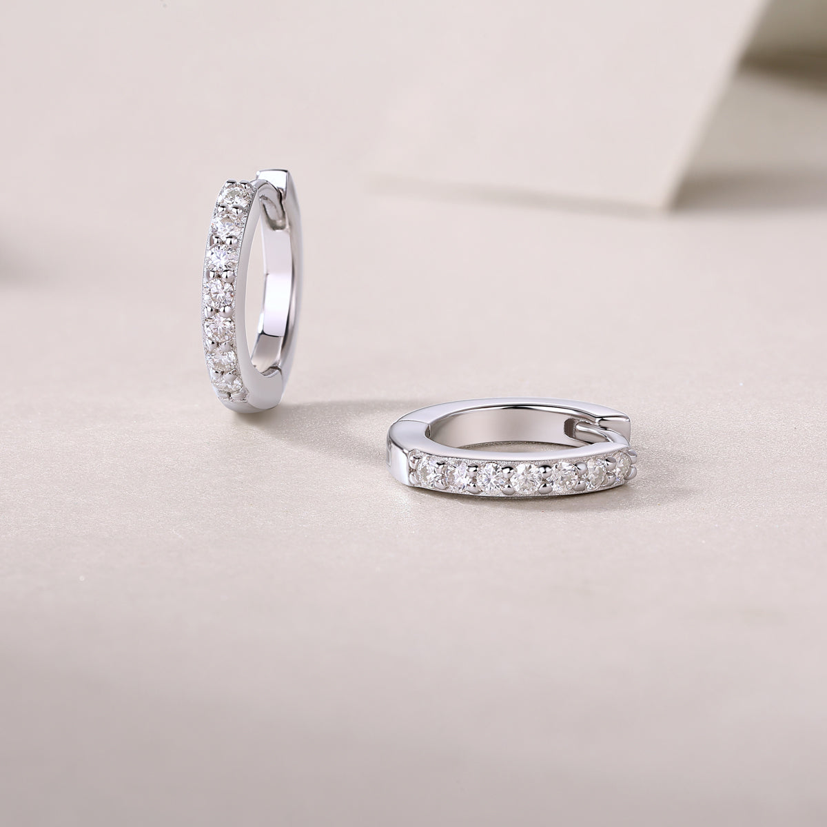 Silver-Tone Pavé Small Hoop Earrings - View 4 - Smonu