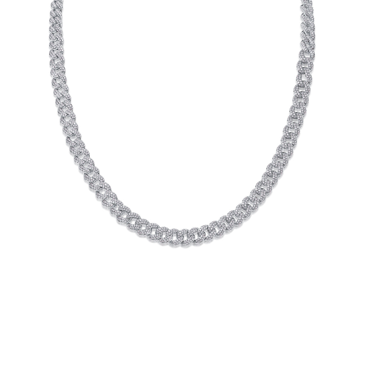 Silver-Tone Cuban Link Necklace with Clear Stones - View 3 - Smonu