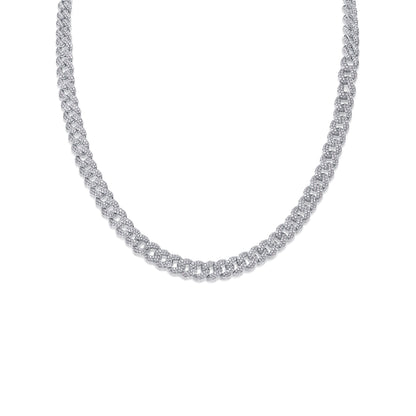 Silver-Tone Cuban Link Necklace with Clear Stones - View 3 - Smonu