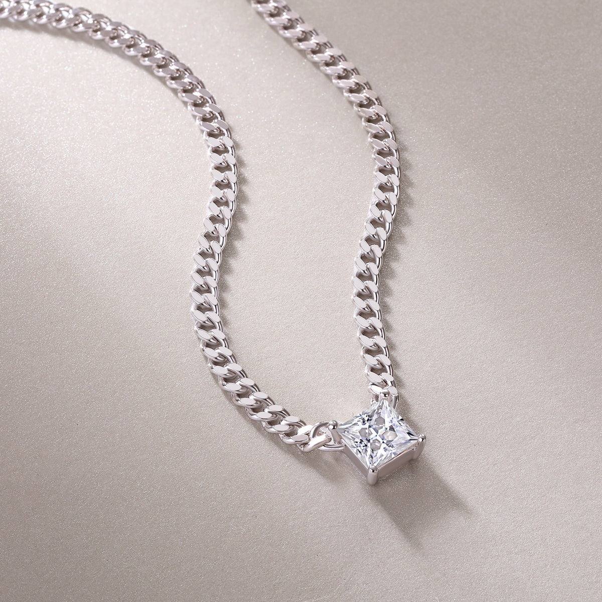 Silver-Tone Princess Cut Pendant Necklace - View 5 - Smonu