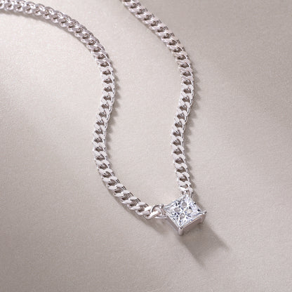 Silver-Tone Princess Cut Pendant Necklace - View 5 - Smonu