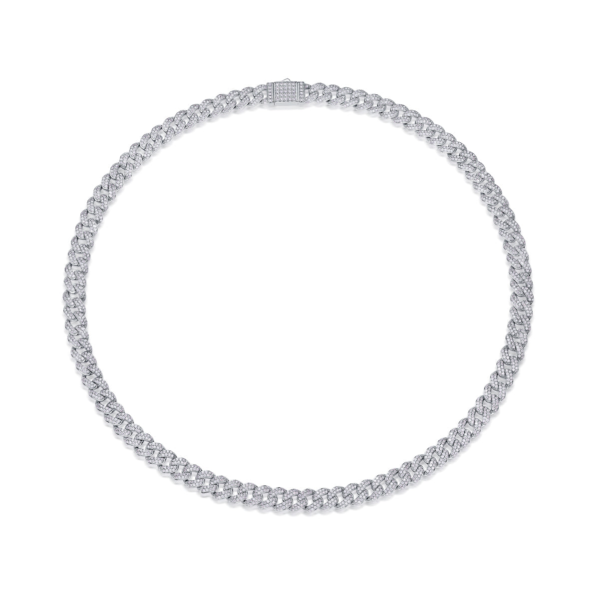 Silver-Tone Cuban Link Necklace with Clear Stones - View 4 - Smonu