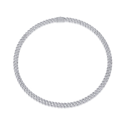 Silver-Tone Cuban Link Necklace with Clear Stones - View 4 - Smonu