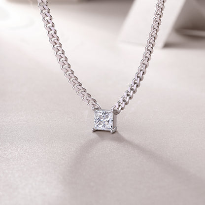 Silver-Tone Princess Cut Pendant Necklace - View 6 - Smonu