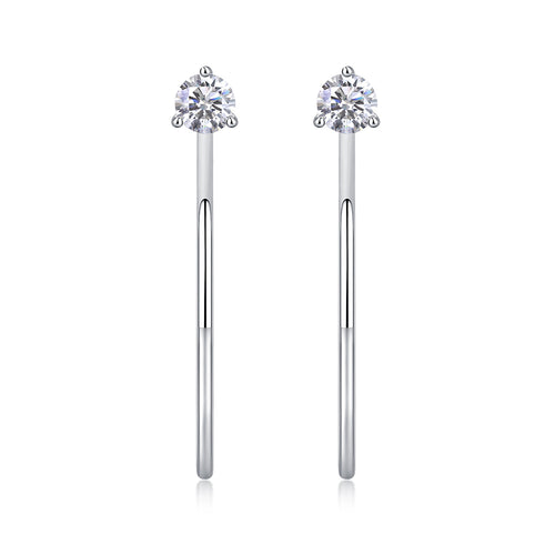 Silver Huggie Hoop Earrings with Clear Moissanite