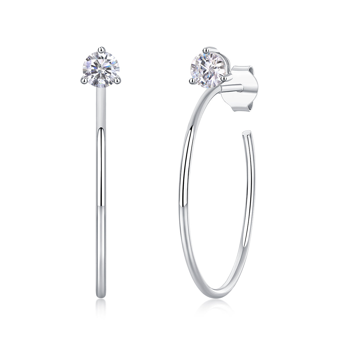 Silver-Tone Round Stud Earrings - View 2 - Smonu