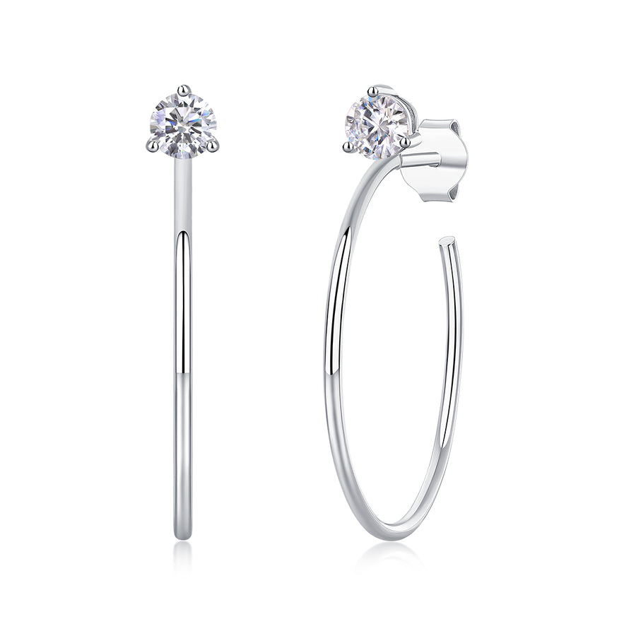 Silver Huggie Hoop Earrings with Clear Moissanite