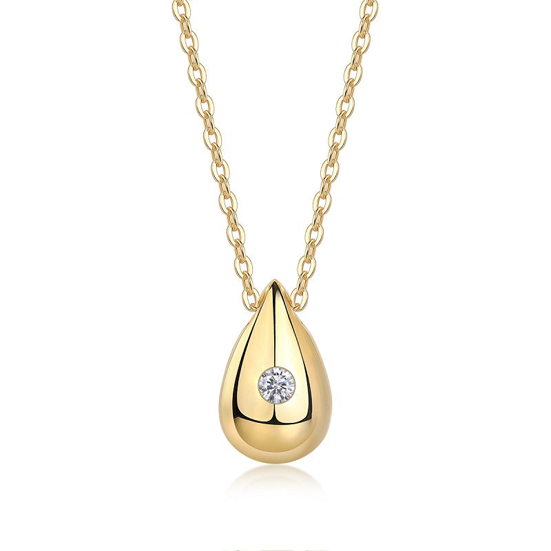 Gold-Tone Bezel Teardrop Necklace with Clear Stone - View 7 - Smonu