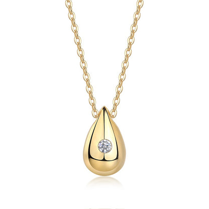 Gold-Tone Bezel Teardrop Necklace with Clear Stone - View 7 - Smonu