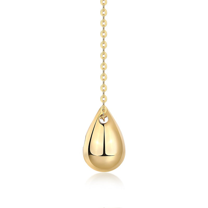 Gold-Tone Bezel Teardrop Necklace with Clear Stone - View 8 - Smonu