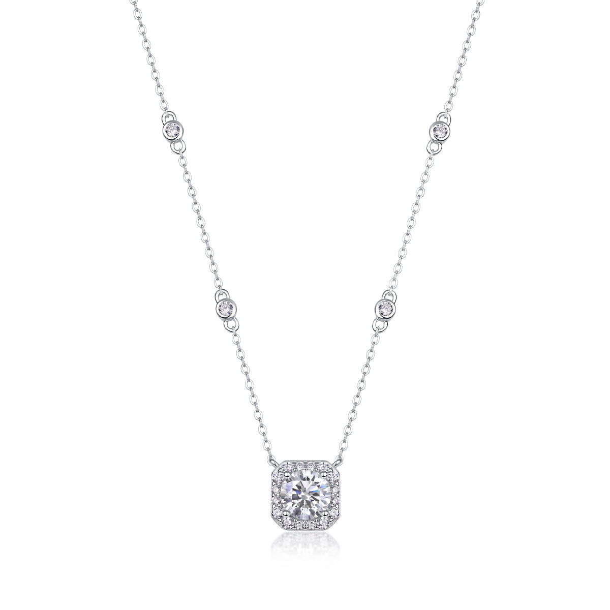 Silver-Tone Princess Cut Pendant Necklace - View 3 - Smonu