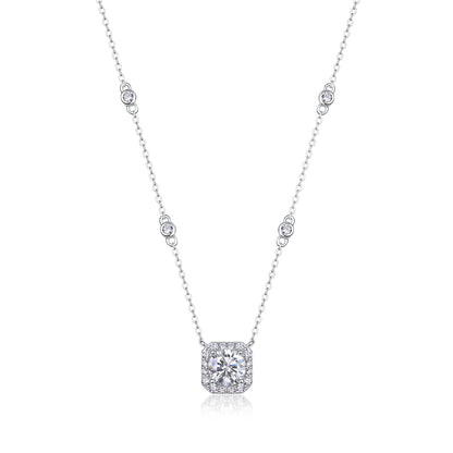 Silver-Tone Princess Cut Pendant Necklace - View 3 - Smonu