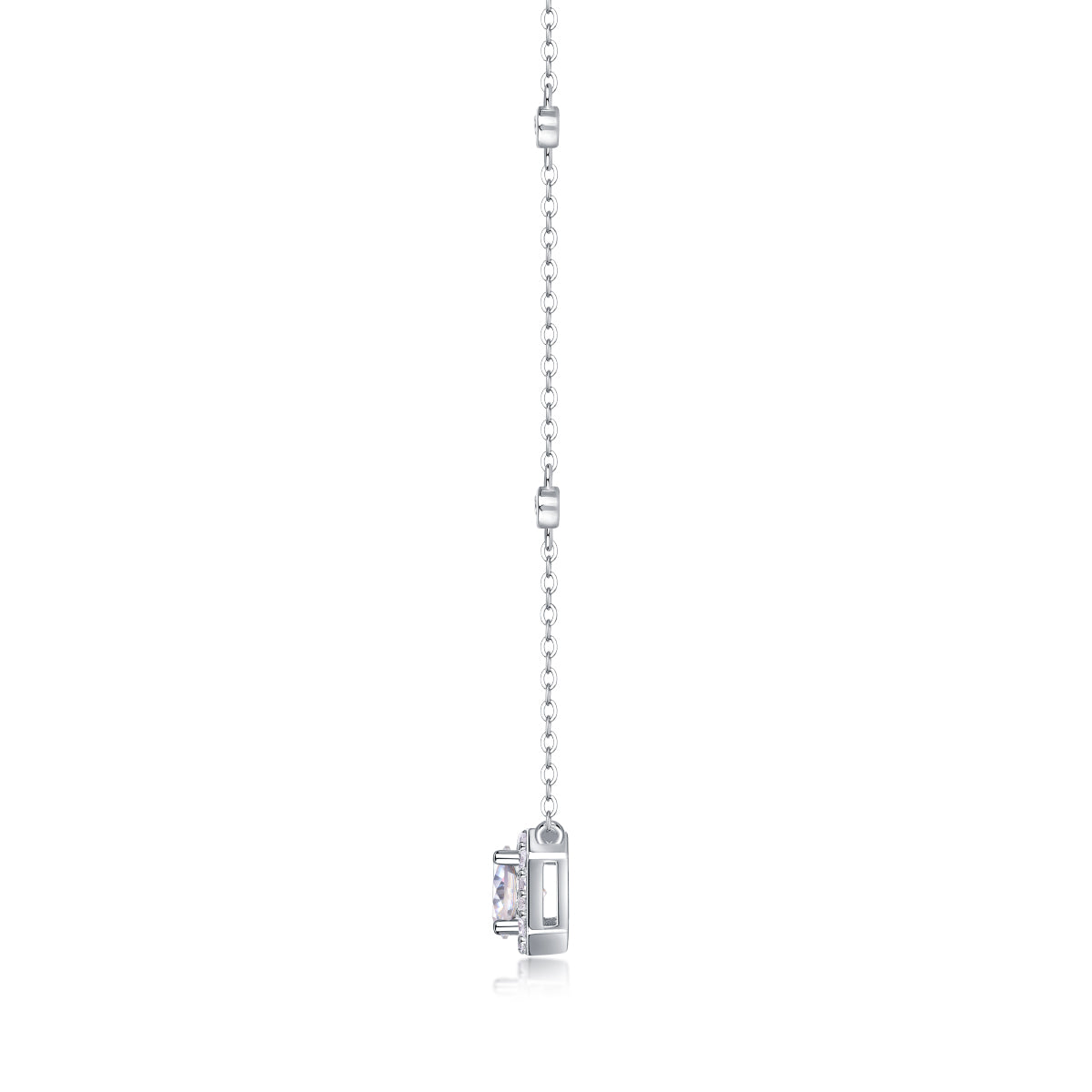 Silver-Tone Princess Cut Pendant Necklace - View 4 - Smonu