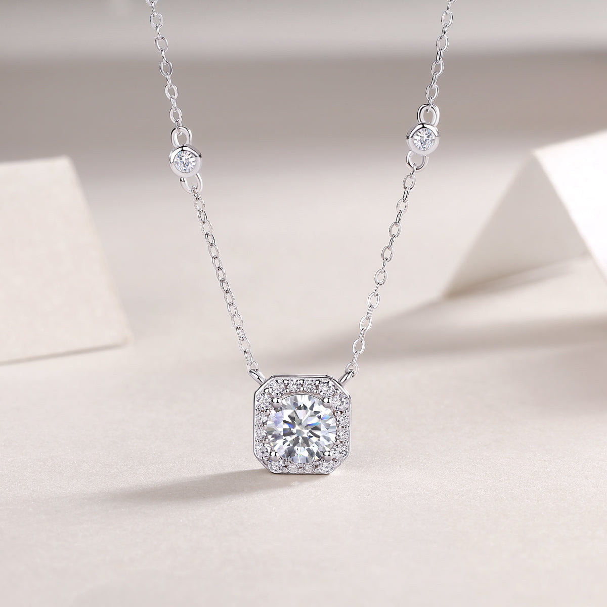Silver-Tone Princess Cut Pendant Necklace - View 5 - Smonu